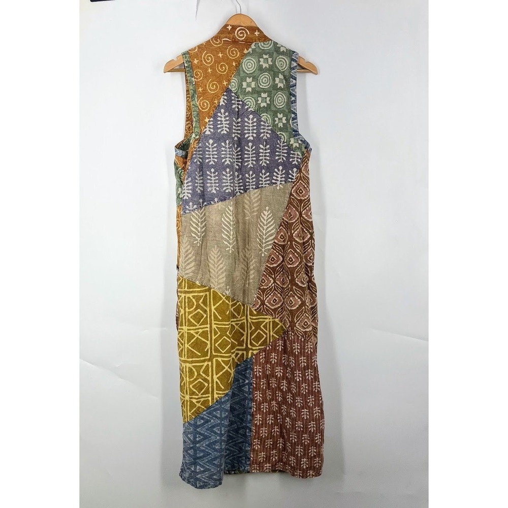 Sacred Threads Womens M Patchwork Batik Cotton Duster Vest Sleeveless Cardigan - Picture 2 of 15